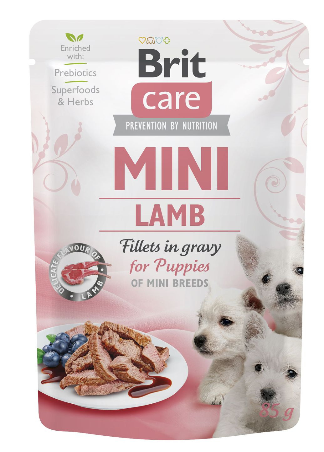 Влажный корм с ягненком филе в соусе Mini Lamb для щенков миниатюрных пород пауч 85 г 1 шт (8595602560318) Brit Care (362702066)