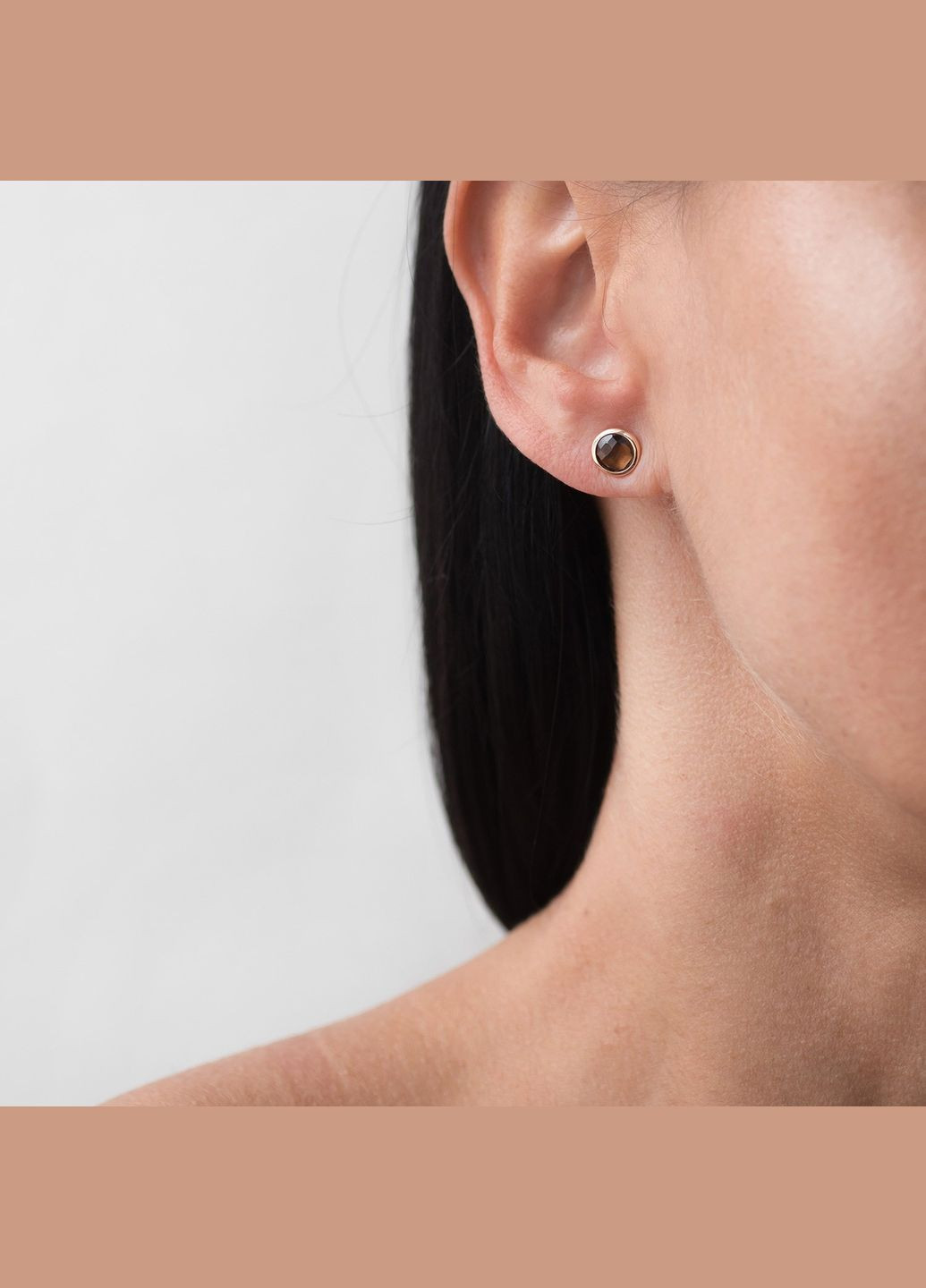 Золоті сережки - пусети з димчастим кварцом с05195 Oniks (275109318)