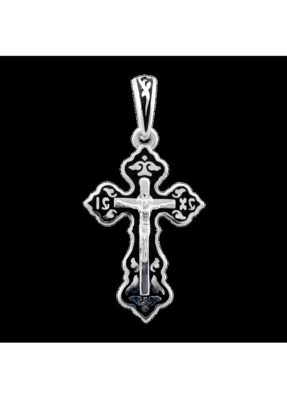Хрестик срібний з емаллю та розп’яттям посередині Каштан (342334723)