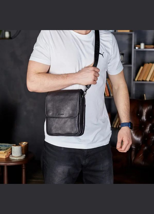 Сумка с клапаном через плече шкіряна чорна TD-20033 Tiding Bag (338373014)