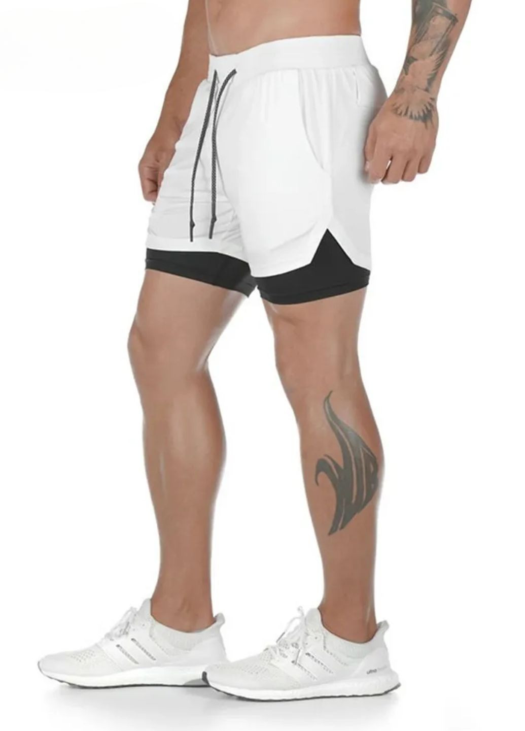 Спортивные шорты с компрессионной подкладкой бело-черные (100009) FitFiesta (336148507)