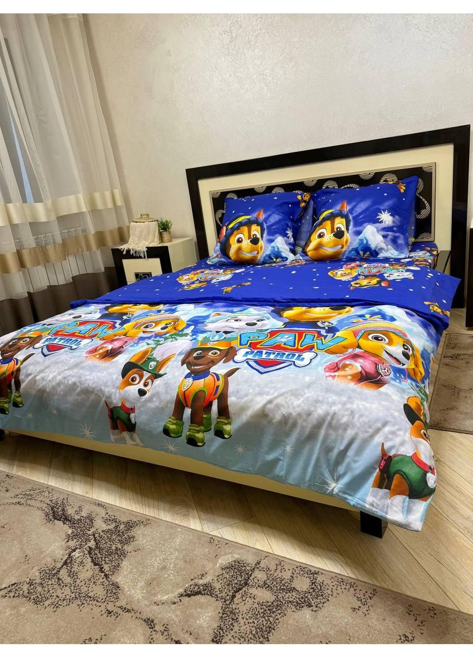 Постельное белье хлопковое 8330 Евро Простынь на резинке 180x200х20 Бязь Синее 50 х 70 No Brand (366088980)