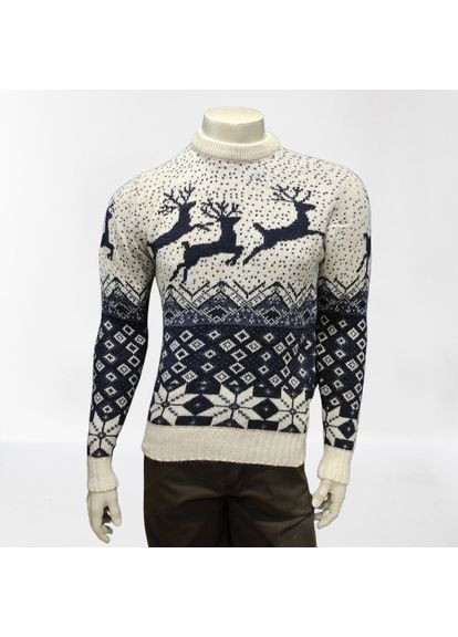 Білий зимовий светр чоловічий теплий вовна з оленями новорічний No Brand
