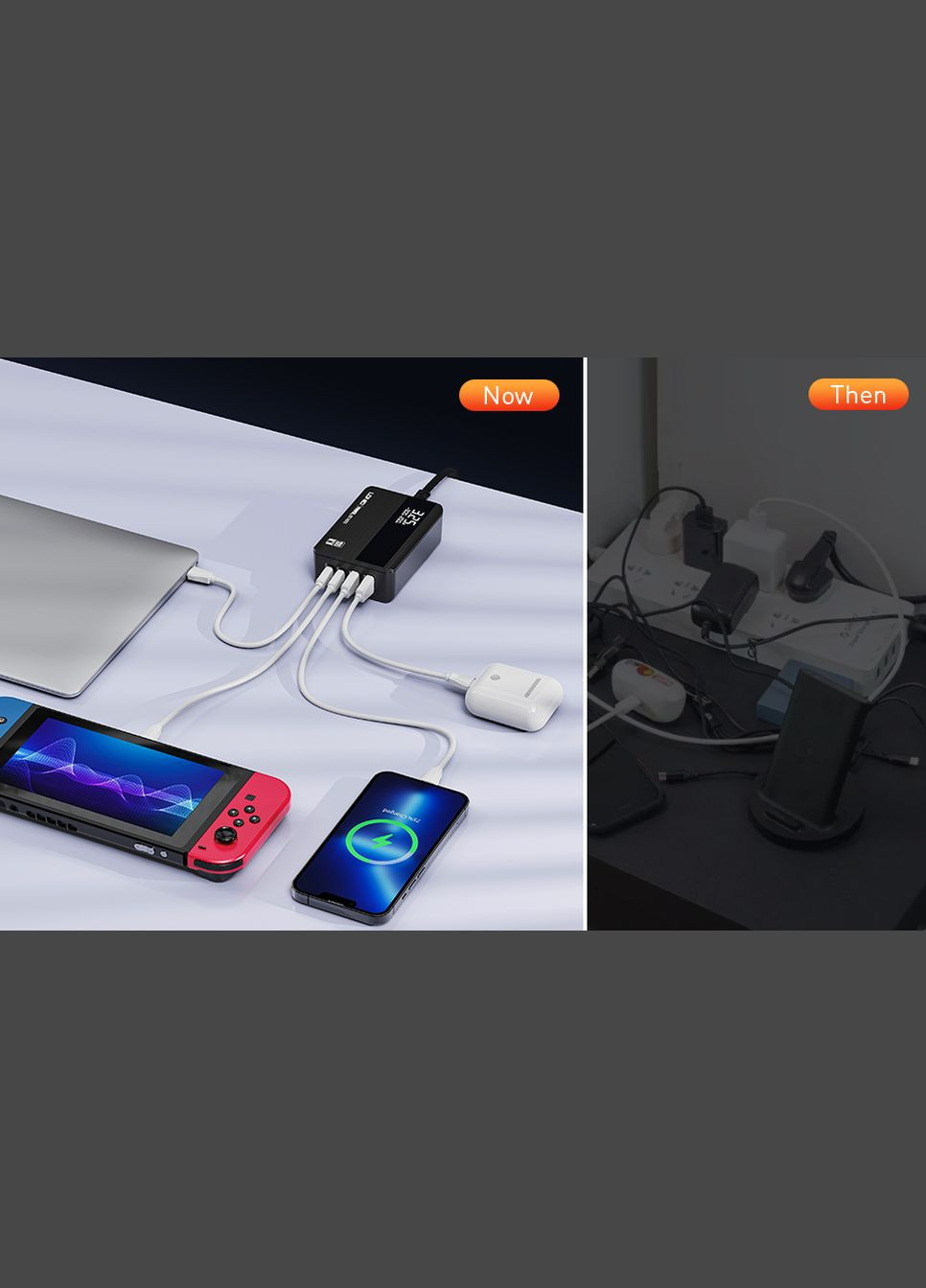 LDNIO A4809C: Потужний 4-портовий зарядний пристрій 100 Вт з технологією GaN та LED-екраном No Brand (326568957)