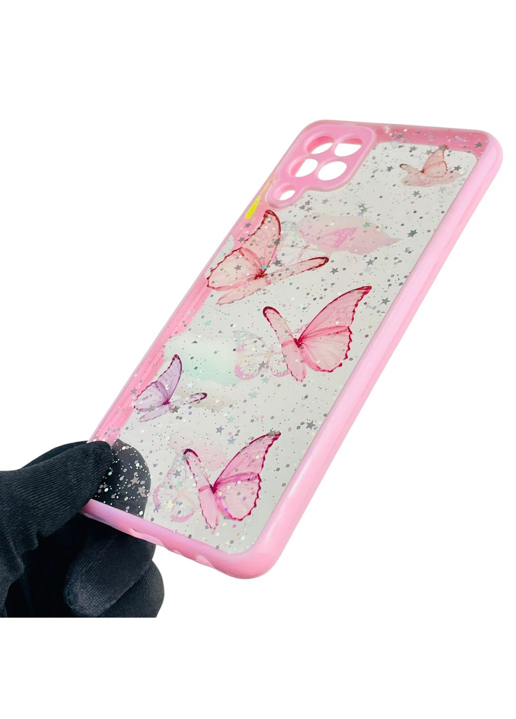 Чехол для Galaxy M32 4G (SM-M325F) с блёстками с бабочками на самсунг м32 4г розовый Samsung (366387145)