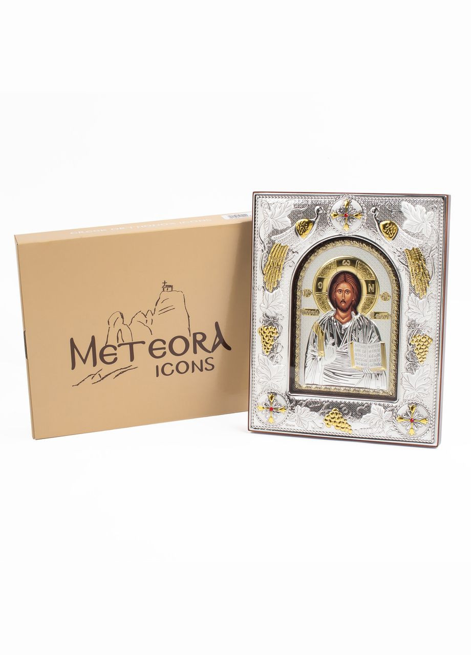 Икона Иисуса Христа 20x25x3см в серебряной прямоугольной рамке с позолотой под стеклом Prince Silvero (265215669)