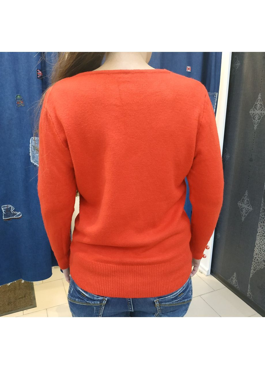 Красный демисезонный свитер женский теплый мыс v-образный вырез пуговицы m-l No Brand