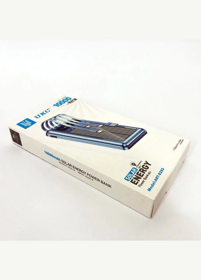 Портативное зарядное устройство на 10000 мАч, Power Bank на солнечной батарее, зарядка. Цвет: синий UKC (381039861)