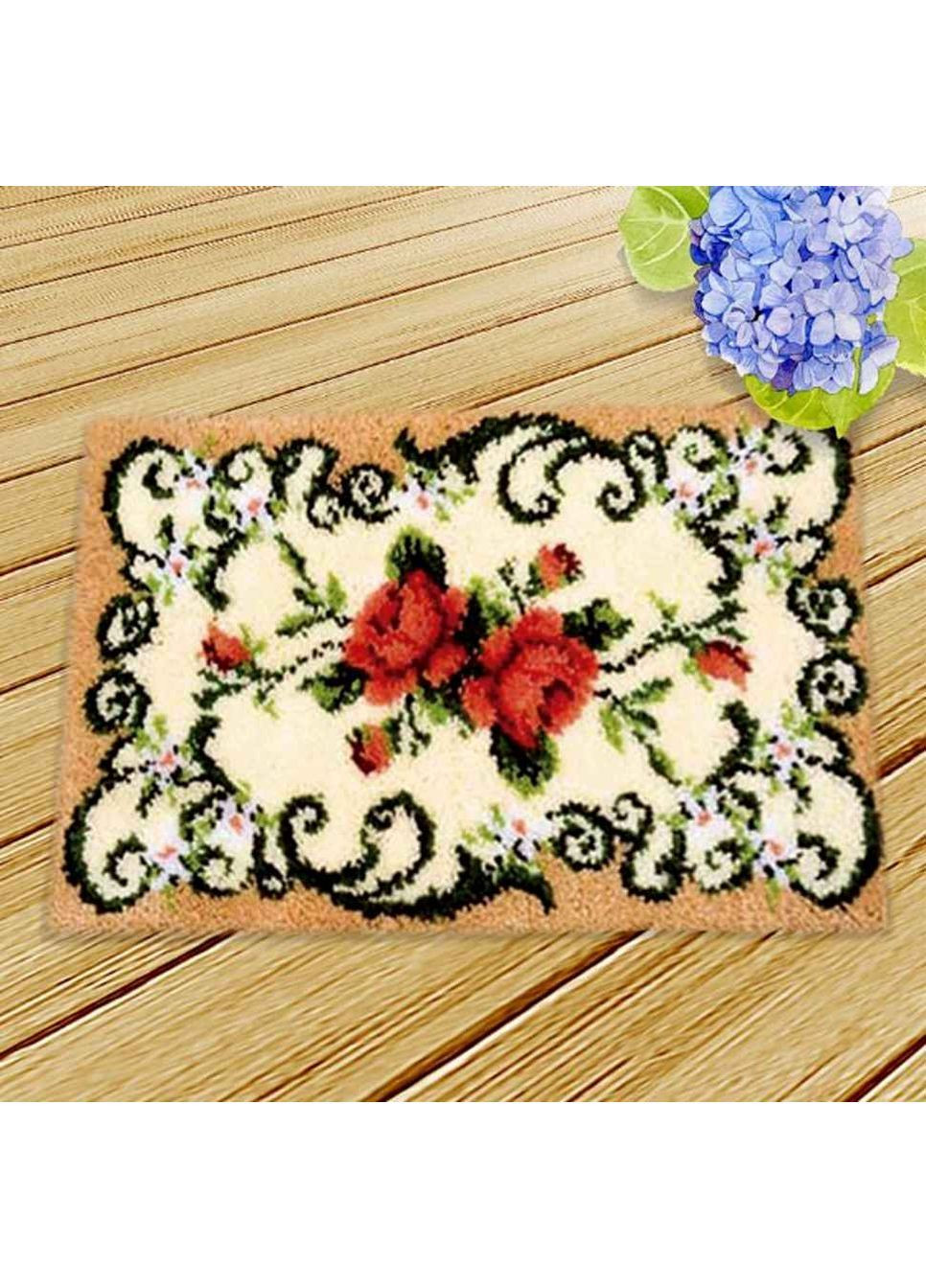 Набор для ковровой вышивки коврик №096 Цветы (основа-канва, нити, крючок для ковровой вышивки) No Brand 7684 (370606198)