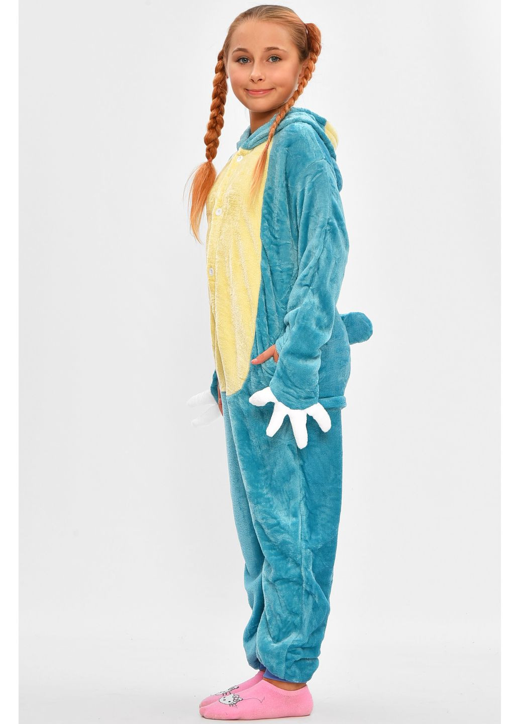 Голубая зимняя пижама кигуруми детская голубого цвета с принтом комбинезон Let's Shop
