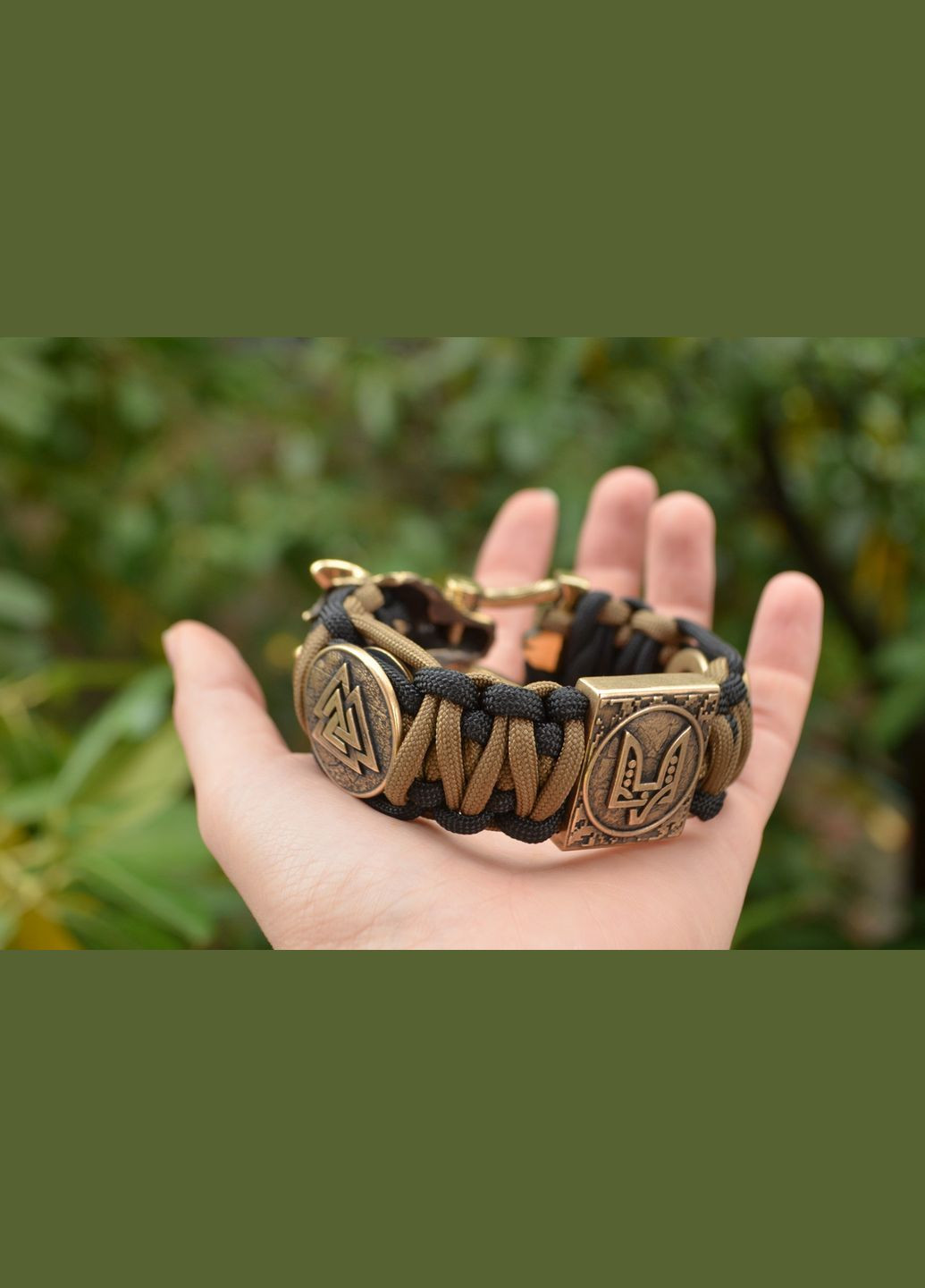 Браслет из паракорда с Волком и Клипсой "SOF UA" из бронзы + шлем ужаса + валькнут + брелок в подарок No Brand (341738792)