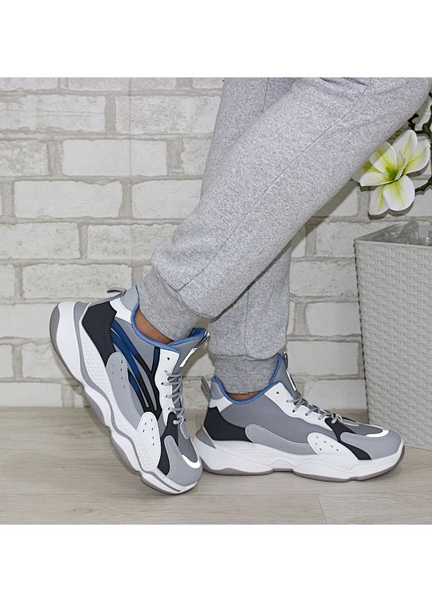 Сірі чоловічі стильні осінні світловідбивні кросівки на шнурівці Fashion