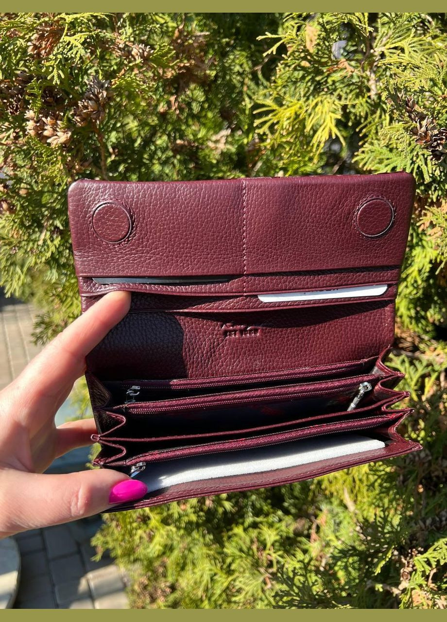 Жіночий гаманець Туреччина натуральна шкіра на магнітах бордовий колір капля Karya (341323006)
