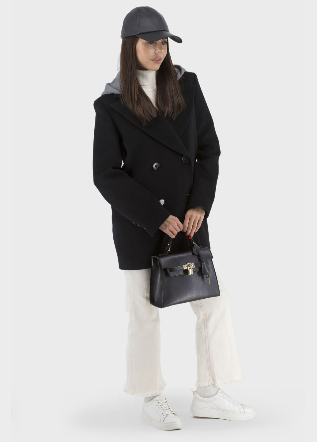 Чорне демісезонне Жіноче вовняне пальто з англійським коміром і капюшоном casual Stella Polare (кемел, ), 42129 No Brand