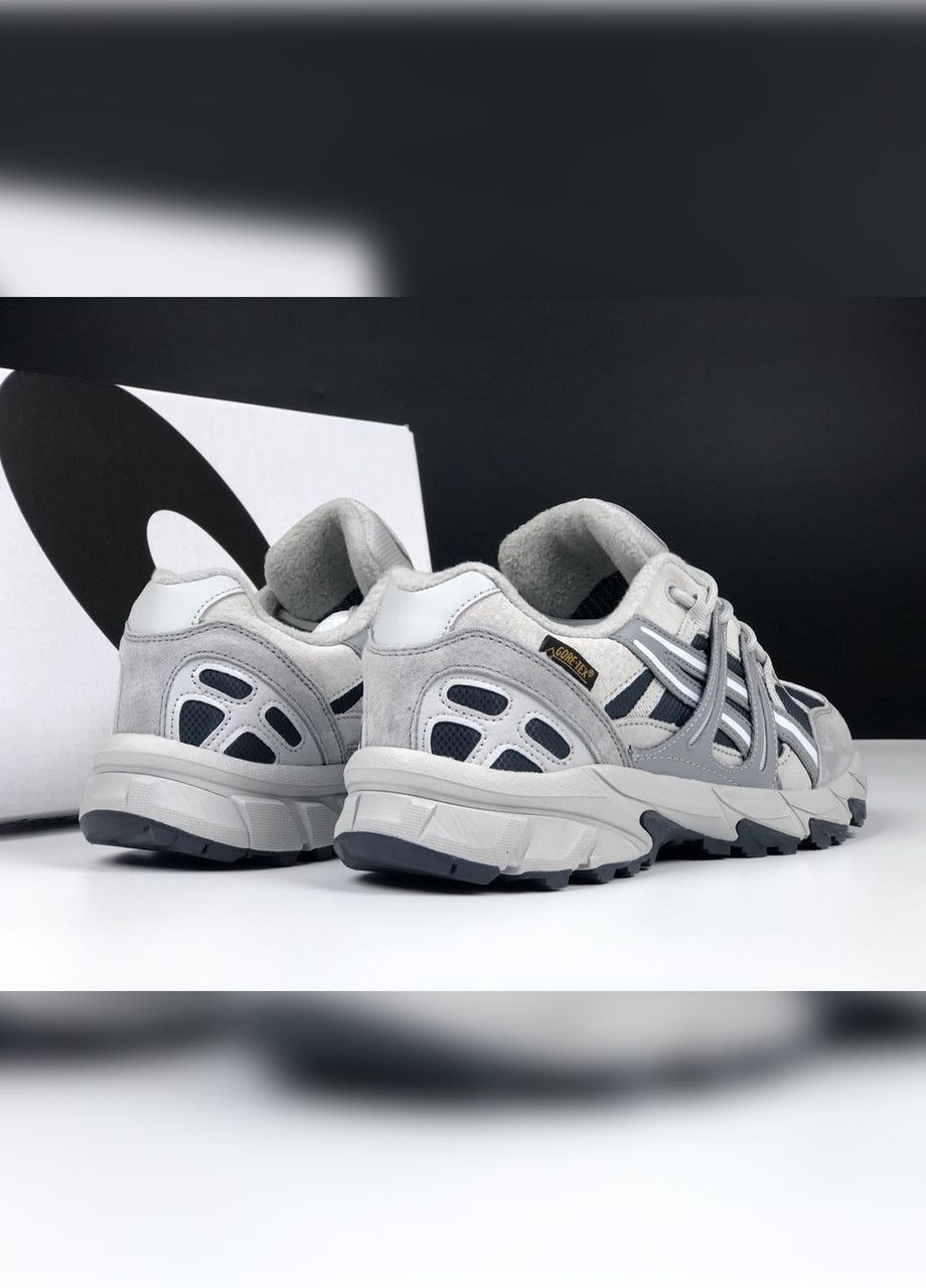 Серые зимние серые с темно синим осень-зима мужские кроссовки No Brand