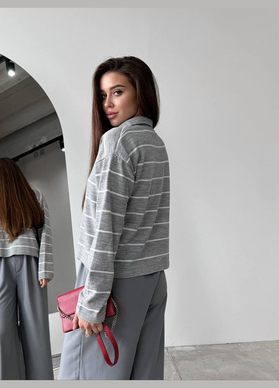 Серая женская футболка-поло женское No Brand в полоску