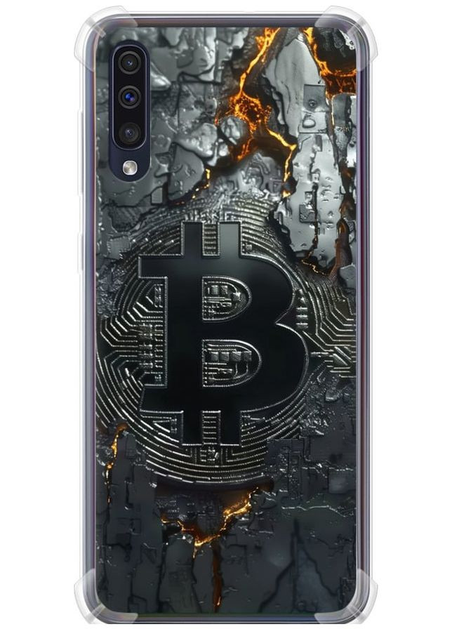 Силіконовий протиударний с посиленими кутами чохол 'Розпечений біткойн' для Endorphone Samsung Galaxy A50 2019 A505F (289716324)