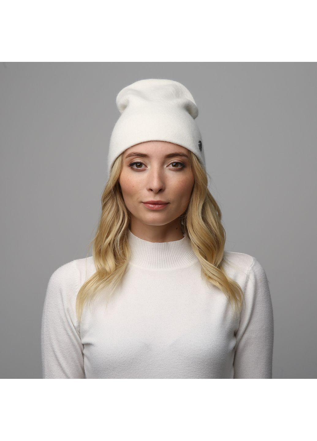 Шапка біні жіноча ангора з вовною біла JACK LuckyLOOK 663-122 (322789424)