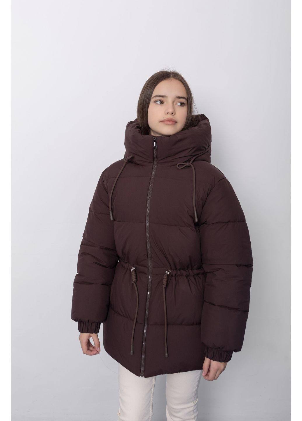Комбинированная зимняя куртка шоколадный 1 Cvetkov Луиза
