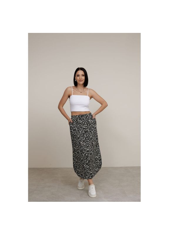 Черная длинная юбка из коттона в цветочный принт, размер одежды xl, цвет черный Veronica