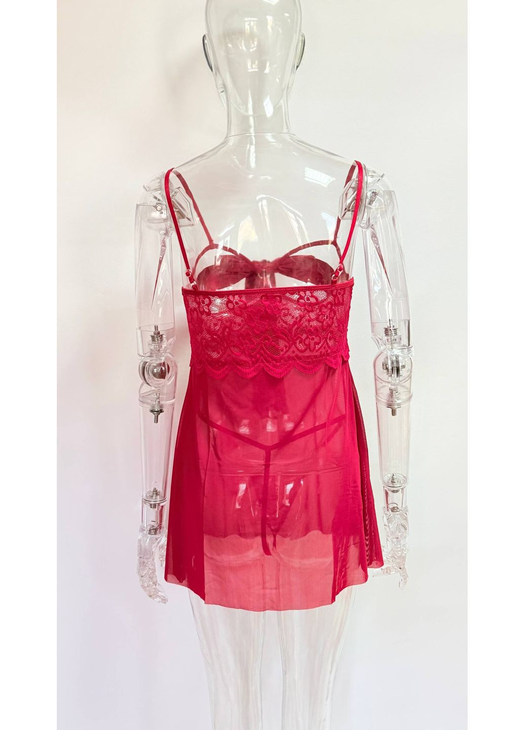 Женский эротический пеньюар с бантом на груди прозрачный Черный No Brand Сюрприз (315035698)