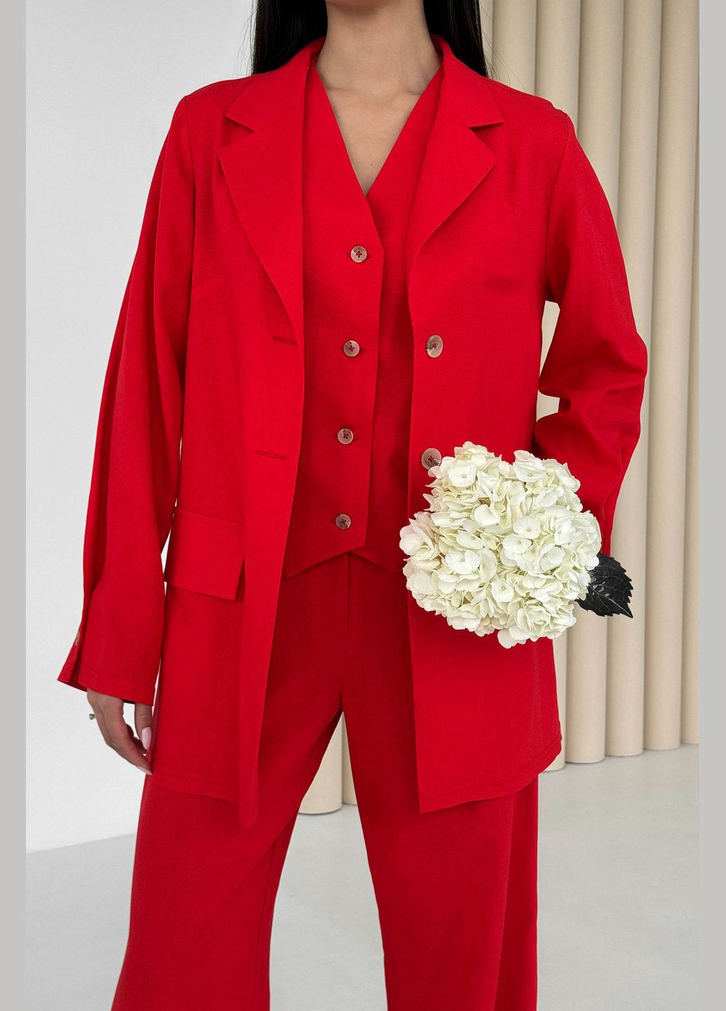 Красный женский классический женский жакет красного цвета Jadone Fashion однотонный - летний