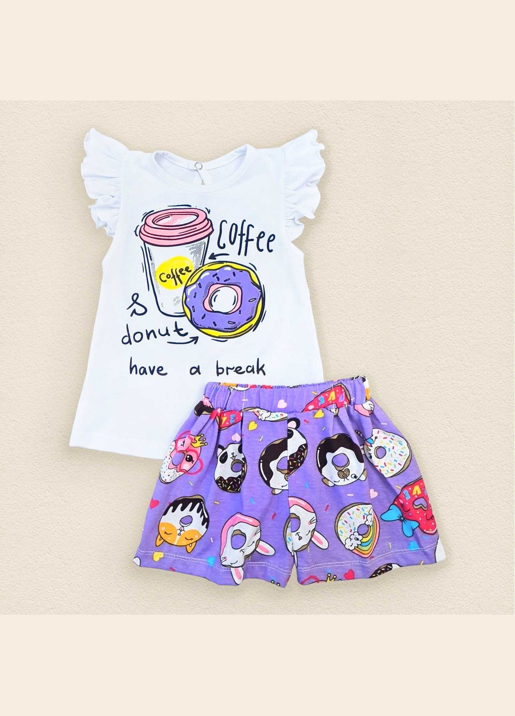 Комбинированный летний яркий комплект для девочки dexter`s кулир donut белый;фиолетовый dexter's