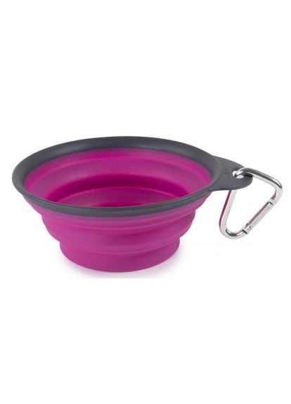 Посуда для собак Дорожная складная миска Тревел Кап с карабином большая 480 мл (пурпурная) (0084297309169) Dexas Дорожня складна миска Тревел Кап з карабіном велик (366517811)