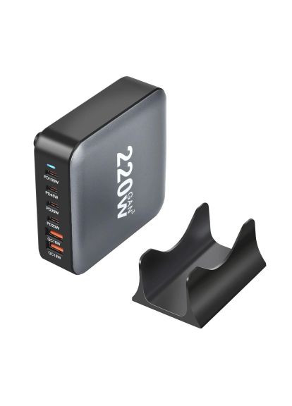 Зарядний пристрій 1xUSB-С PD100W + 1xUSB-С PD45W + 2xUSB-С PD20W + 2xUSB QC18W 220W GaN (QC-220) XoKo 1xUSB-С PD100W + 1xUSB-С PD45W + 2xUSB-С PD20W + 2 (369880779)