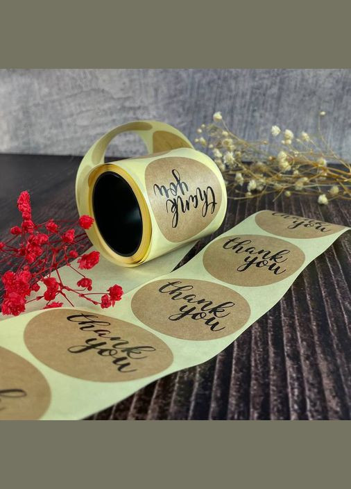 Этикетка коричневая "Thank you" круглая 1 шт No Brand (322347478)