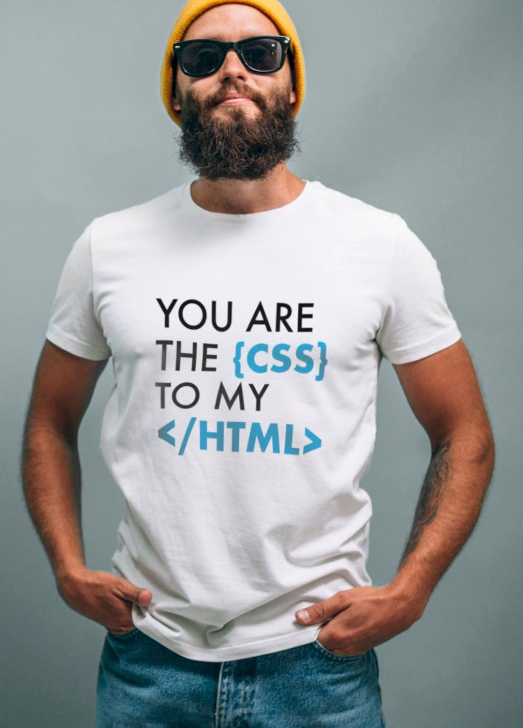 Біла футболка біла чоловіча "you are the {css} to my /html>" Ctrl+
