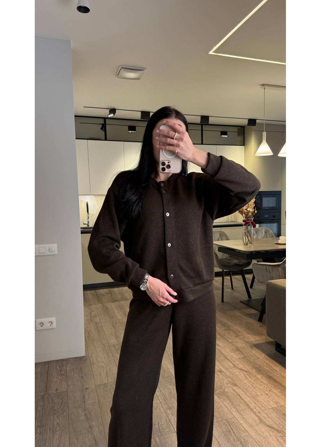 Костюм 362 Ангора вʼязка в рубчик штани та кофта на ґудзиках Україна (370091873)