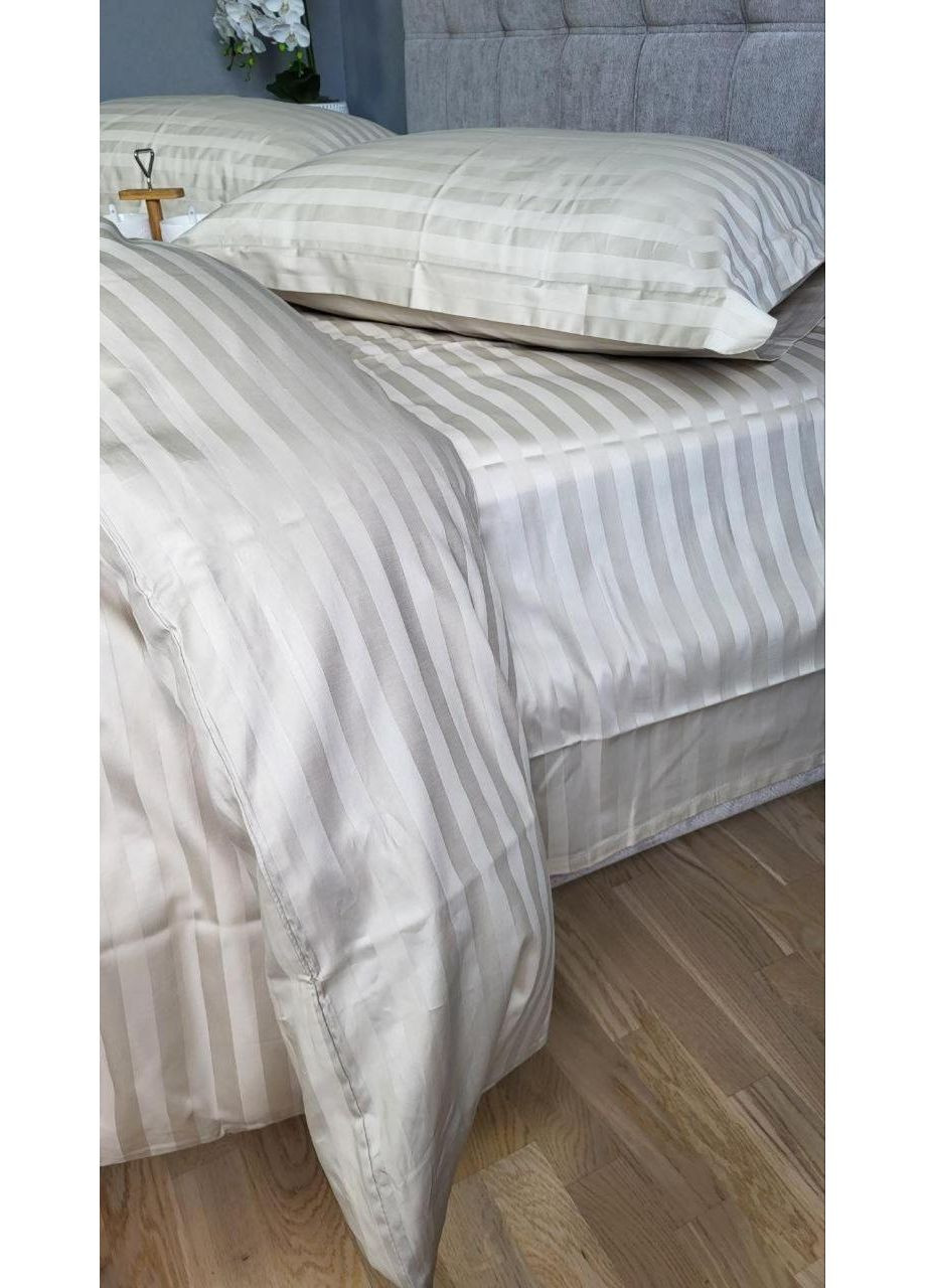 Постільна білизна Беж, сатин страйп PREMIUM 2/2см Двухспальний розмір, наволочки 50/70 No Brand (363195462)