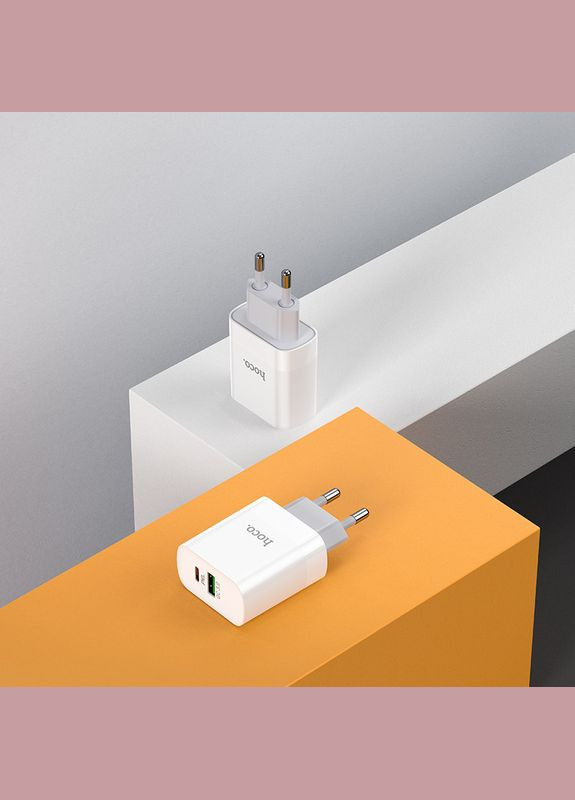 Зарядний пристрій для телефону з швидкою зарядкою Rapido C80A |1USB/1Type-C, 3.1A/20W, QC/PD| Білий Hoco (337350640)