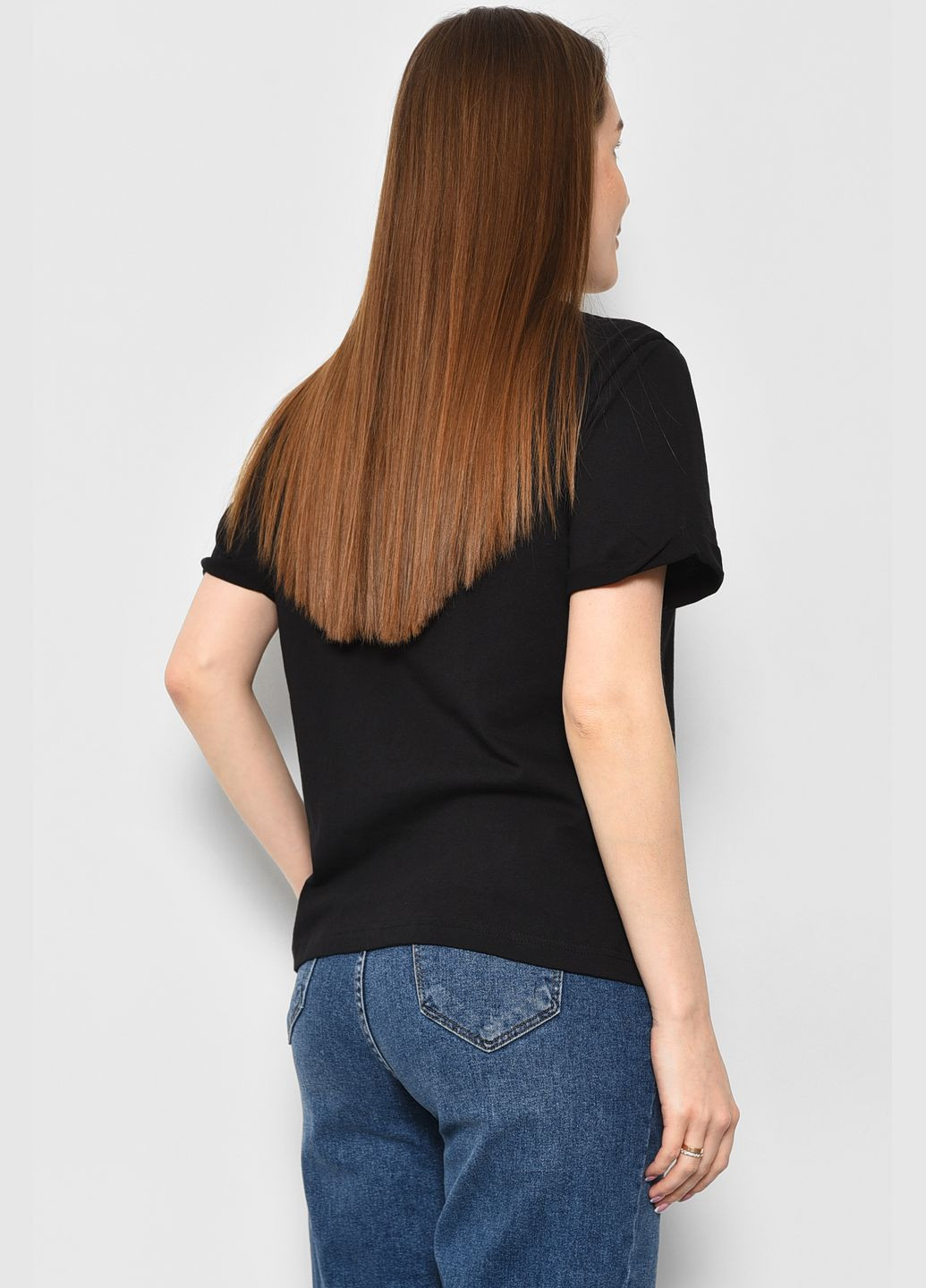 Чорна літня футболка жіноча чорного кольору Let's Shop