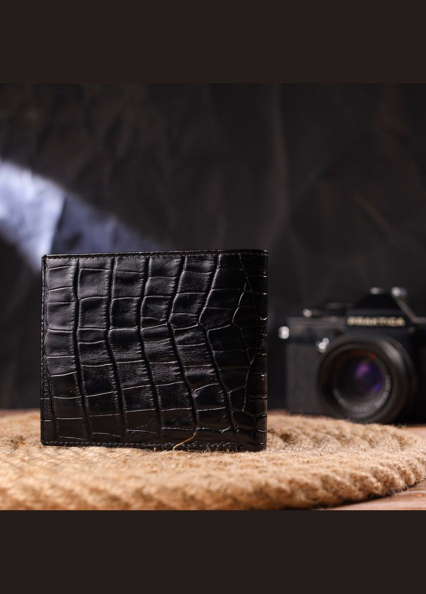 Оригінальний гаманець для чоловіків у два складення з натуральної фактурної шкіри з тисненням під крокодила 21582 Canpellini (331906979)