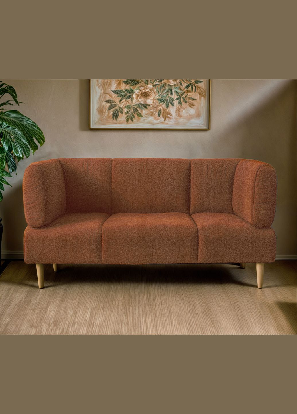 Диван офисный Бенно-1 с подлокотниками и деревянными ножками 1200х720х750 букле Alpaca Терракот/48 Tobi Sho (318507272)