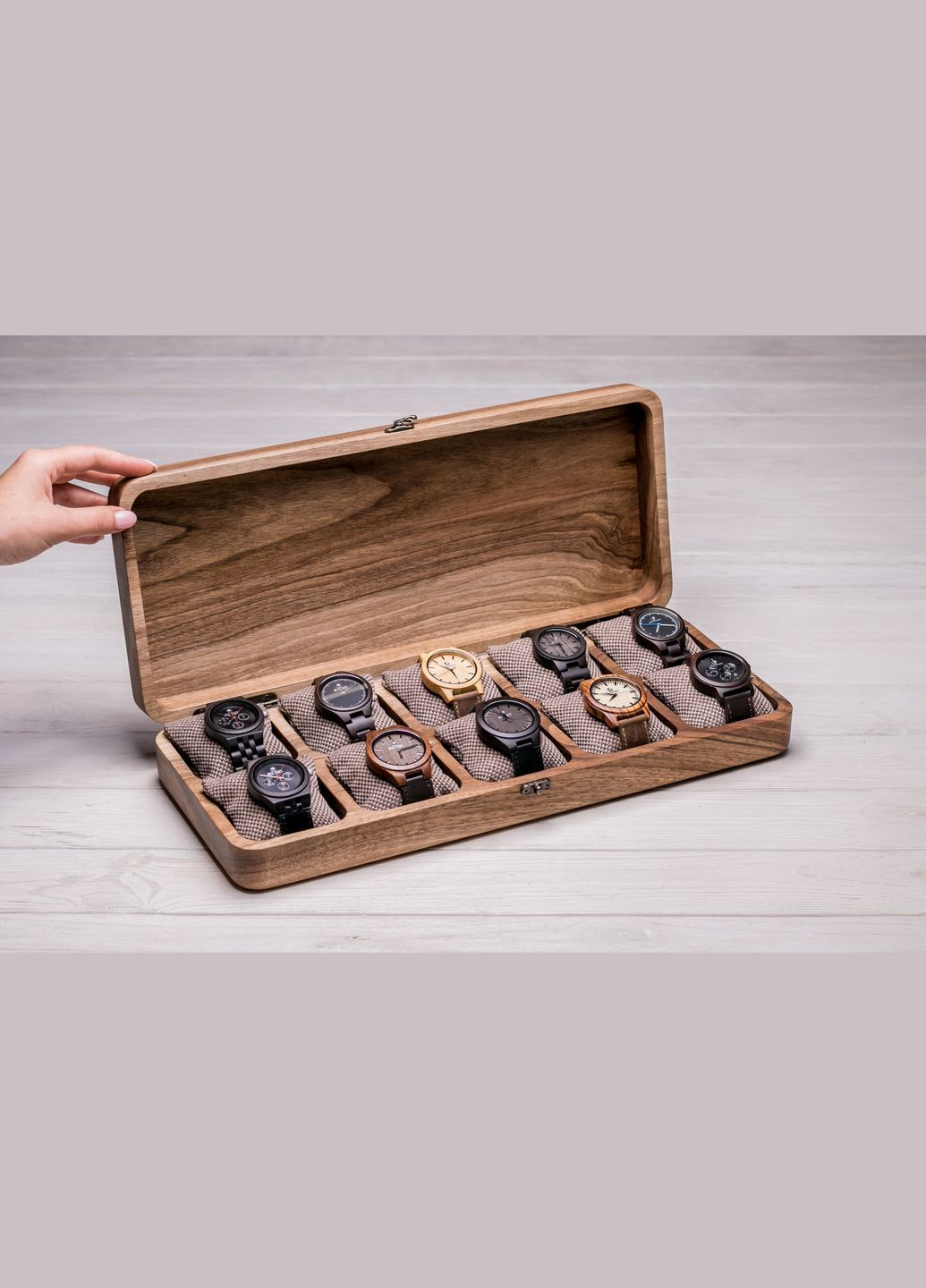 Цільна скринька для десяти годинників з гравіюванням EcoWalnut (295443818)