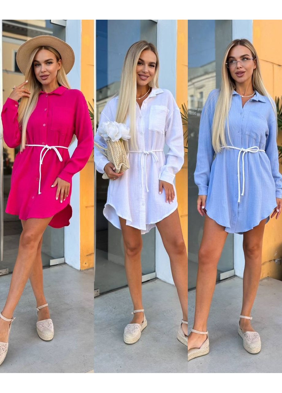 Малинова сукня-сорочка натуральний муслін,з поясом у комплекті на ґудзиках Україна