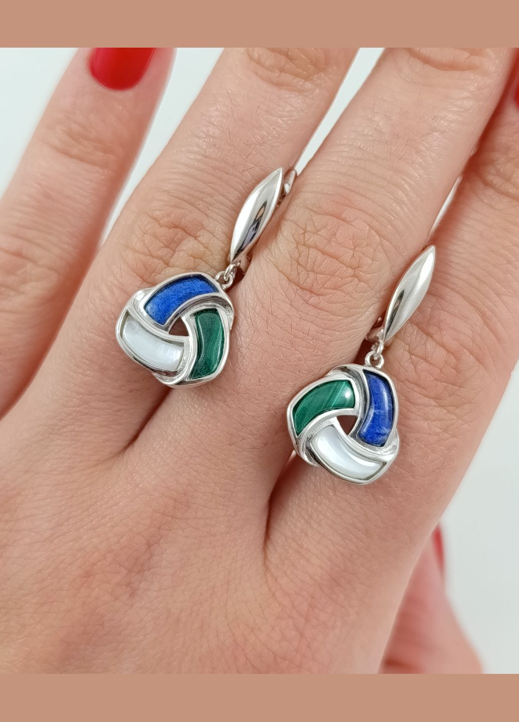Серебряные серьги с лазуритом, малахитом и перламутром Е5021G No Brand Сережки (338624537)