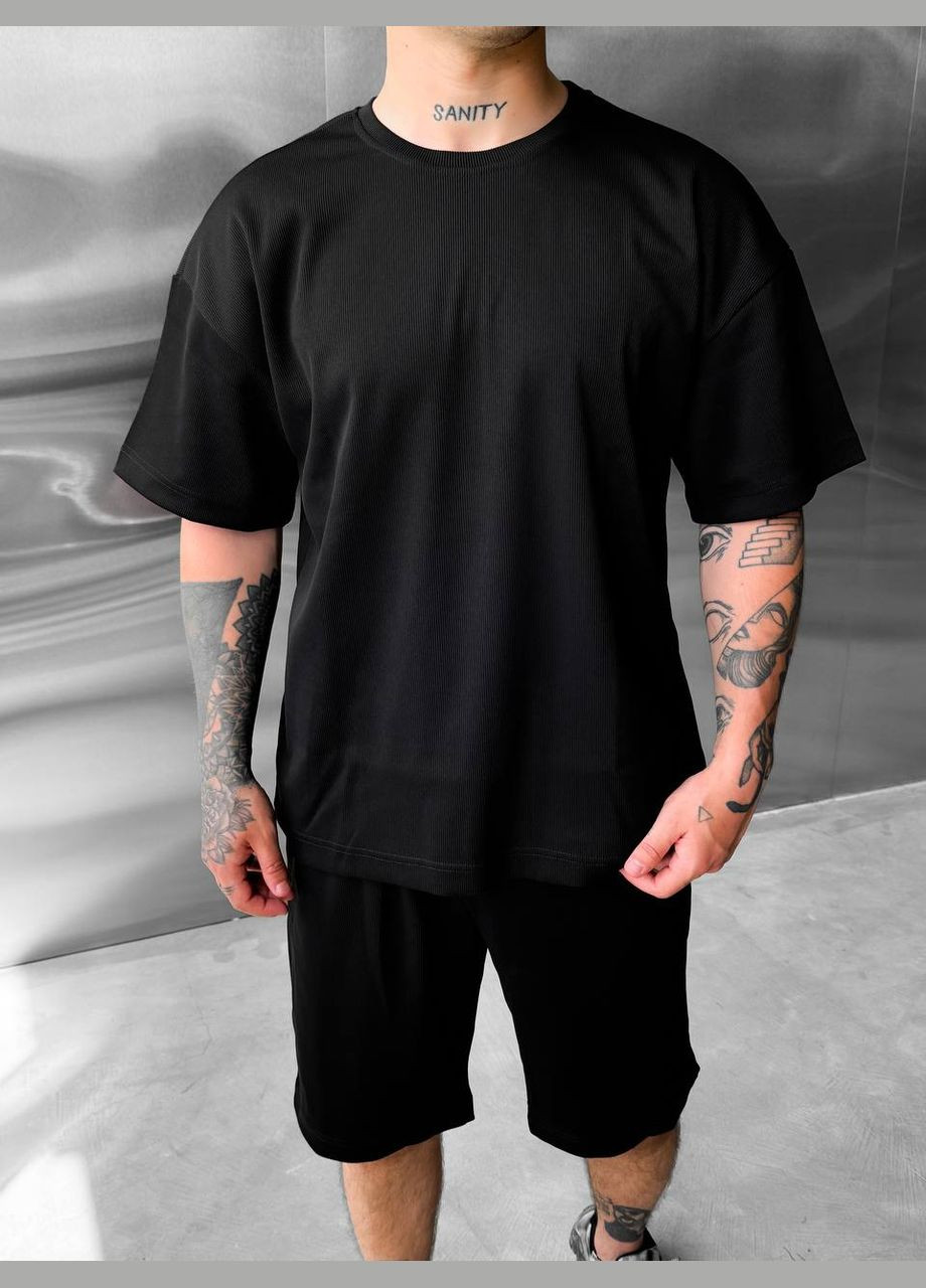 Комплект чорний рубчик (шорти+футболка) No Brand (317348431)