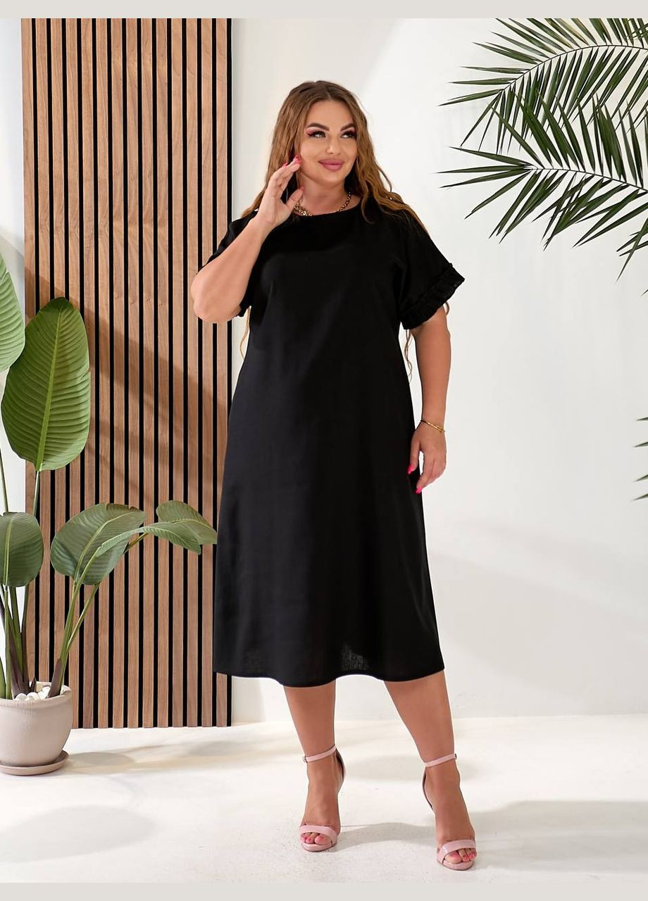 Черное повседневный, праздничный, коктейльное, вечернее женское платье меди из льна. Avanti однотонное