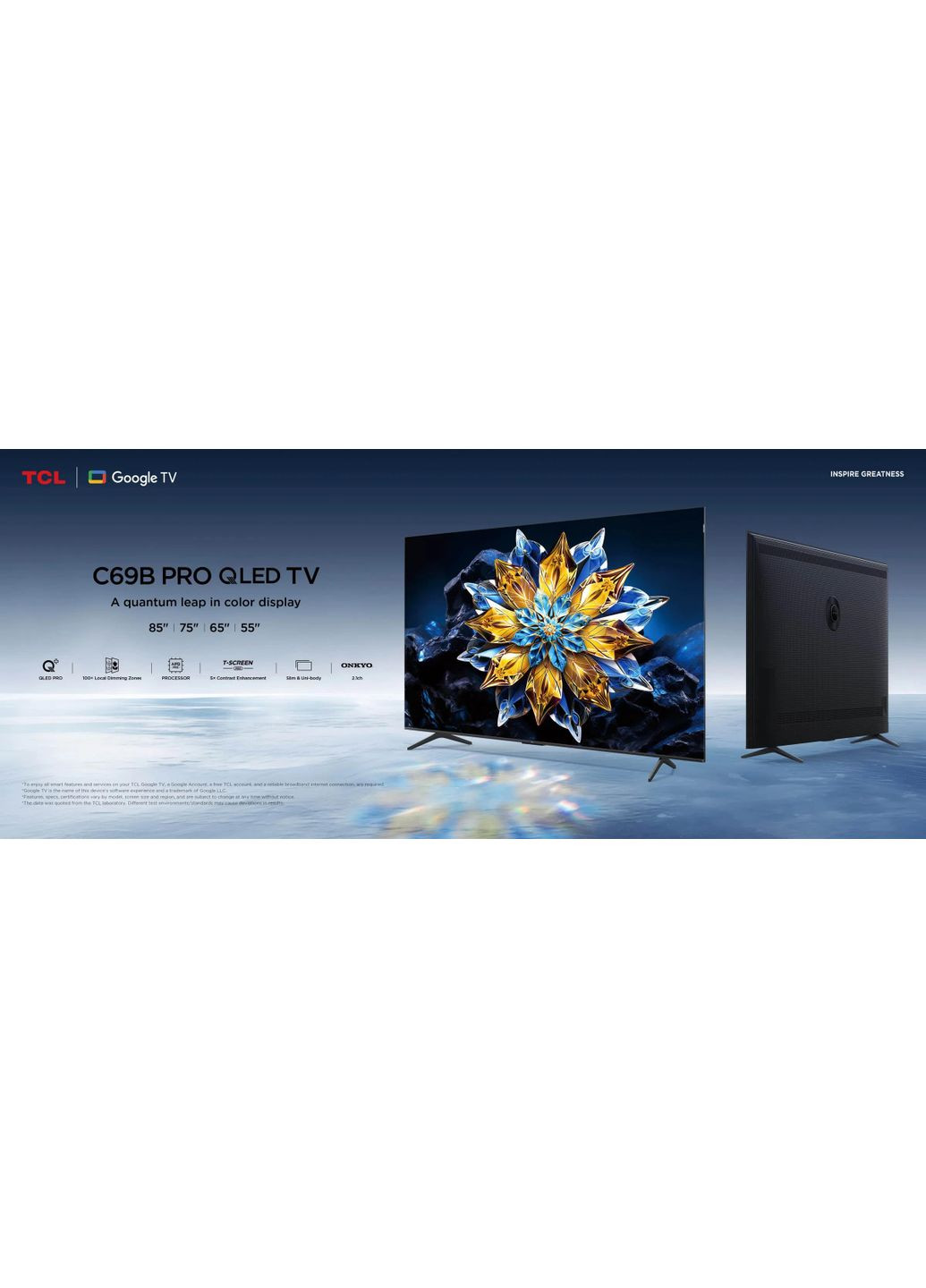 Телевизор 75" 75C69BPRO QLED Pro 4K 60Hz Smart Google TV Titan ONKYO sound TCL (362347632)
