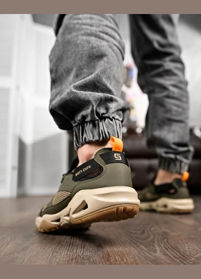 Чоловічі кросівки Huarache хакі Black сітка прес-шкіра підошва EVA No Brand (329331839)