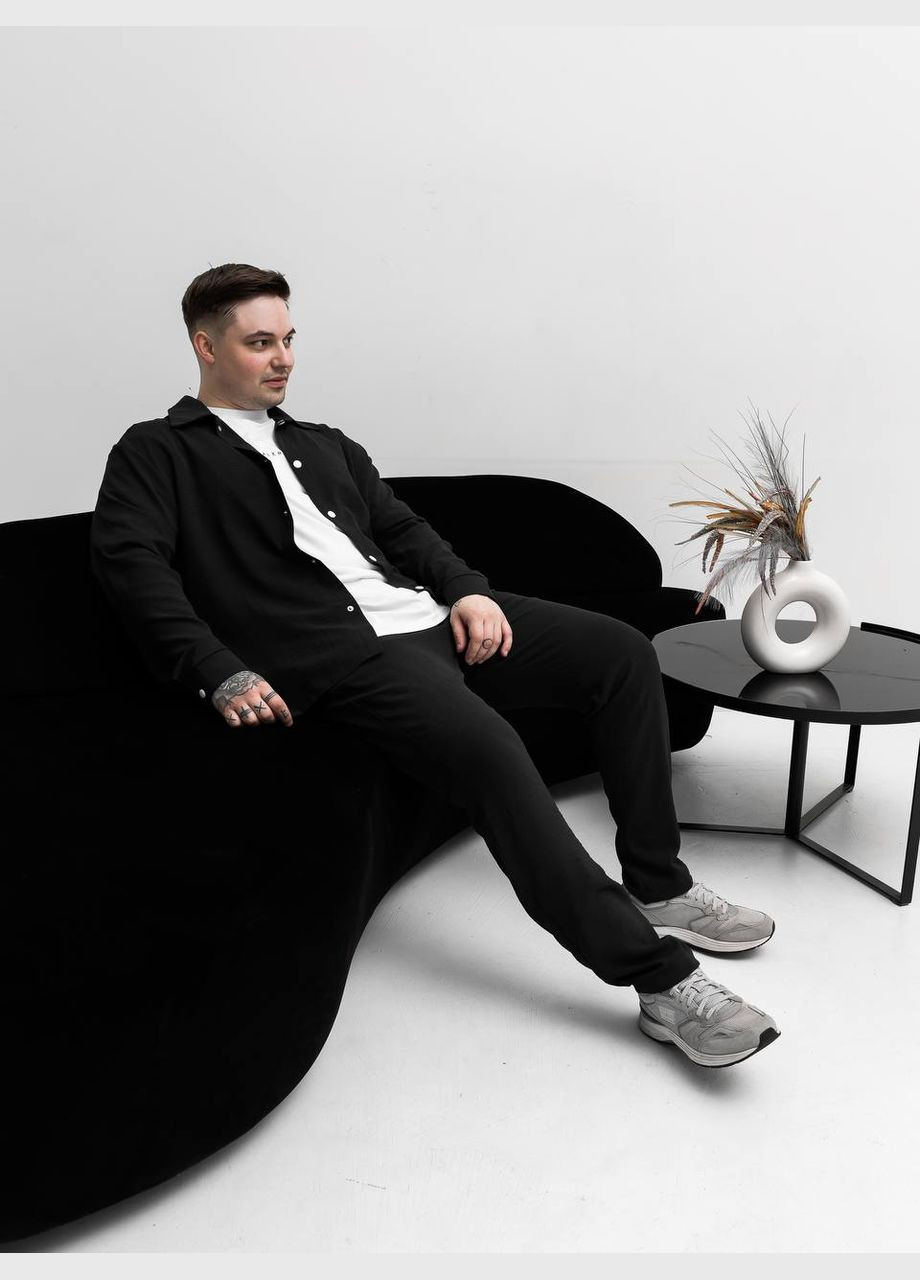 Чорний літній костюм: штани та сорочка з легкого дихаючого матеріалу з сорочкою, брючний Україна