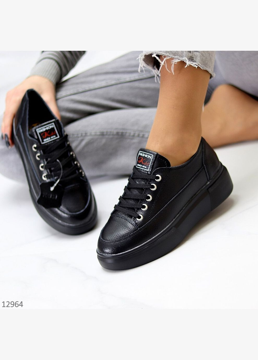 Чорні шкіряні жіночі кросівки, кріпери KDSL MnGo чорні демісезони (298400753)