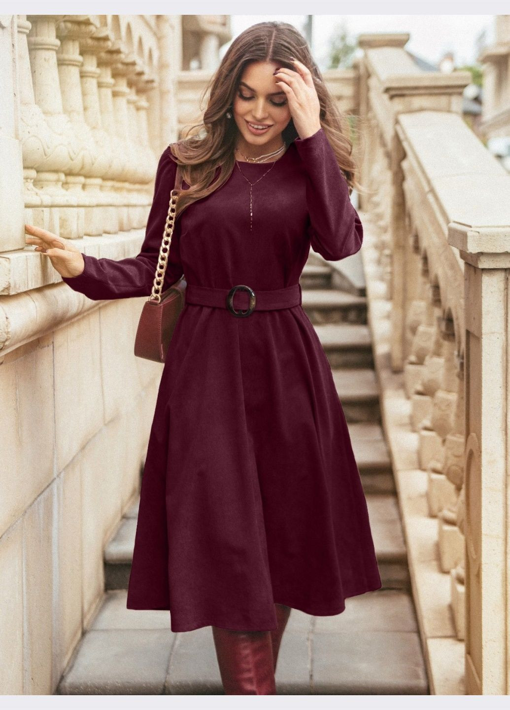 Бордова кежуал вельветова сукня-кльош бордового кольору Dressa однотонна