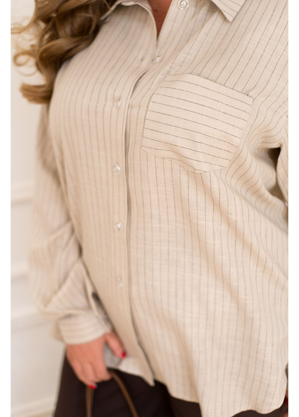 Бежевая классическая рубашка в полоску Minova с длинным рукавом