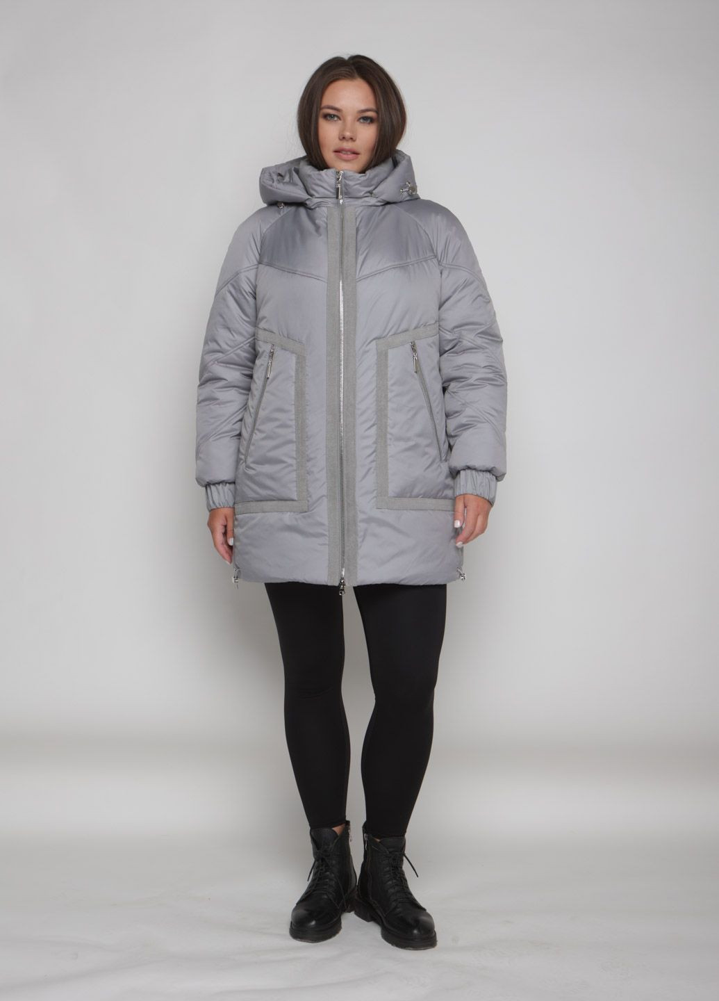 Сіра зимня парка зимова жіноча великого розміру SK