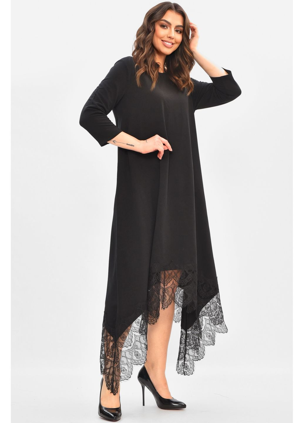 Чорна повсякденний сукня жіноча однотонна чорного кольору з баскою Let's Shop однотонна